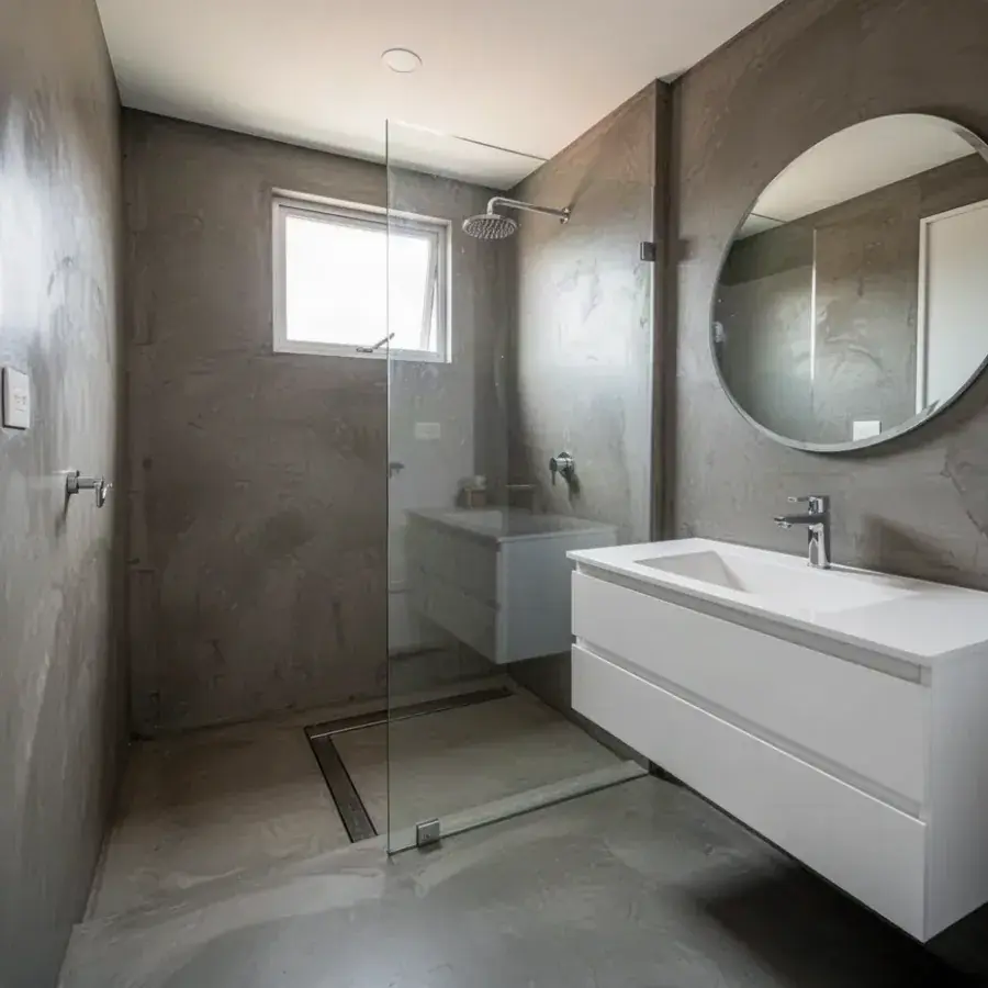 Baño en microcemento con ducha abierta sin juntas