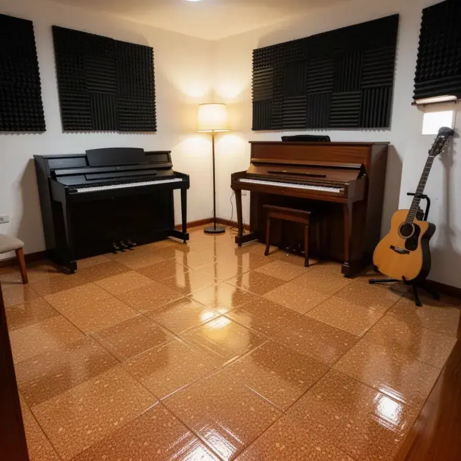 Losetas de corcho selladas en estudio de música