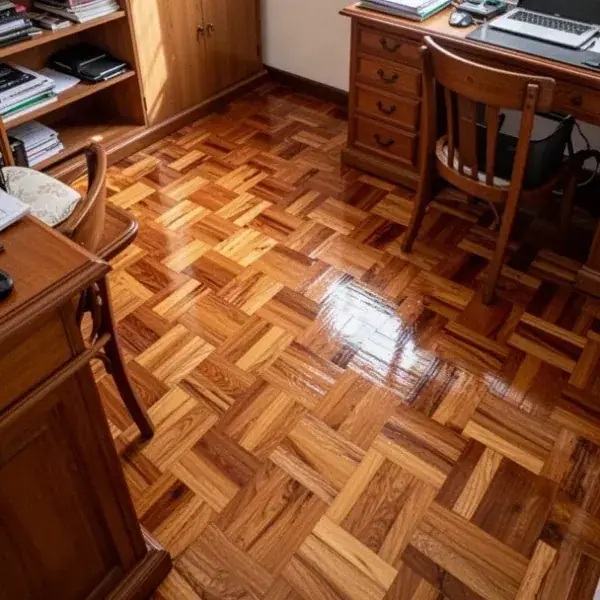 Parquet de madera restaurado en estudio de casa