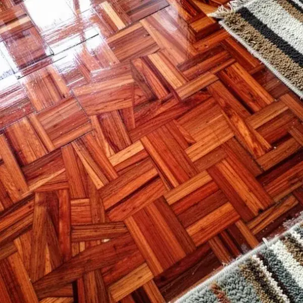 Parquet de tablillas tipo canasta restaurado y lacado