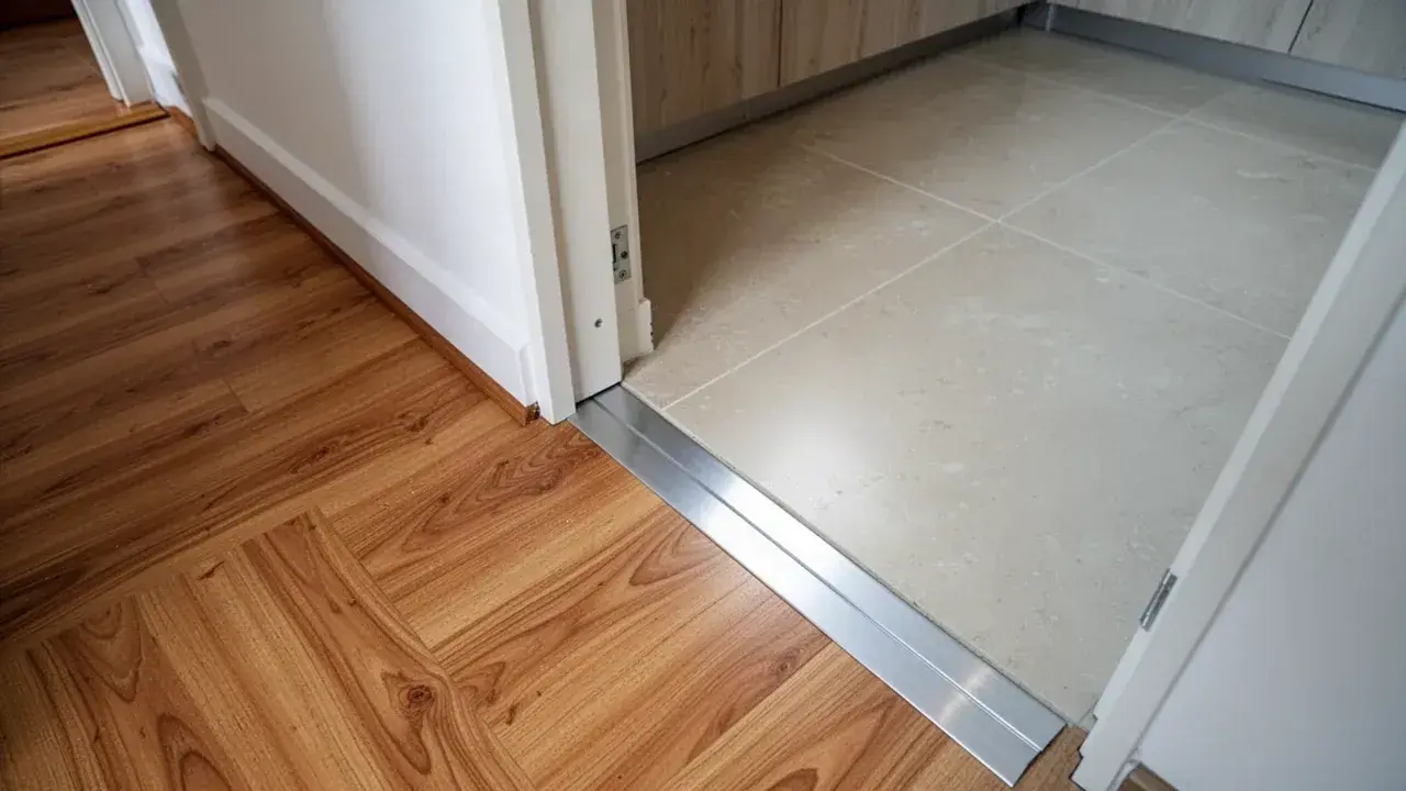 Perfil de transición en aluminio entre laminado y porcelanato