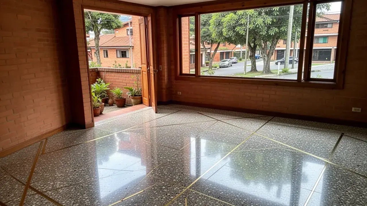 Piso de granito pulido restaurado en casa de Laureles