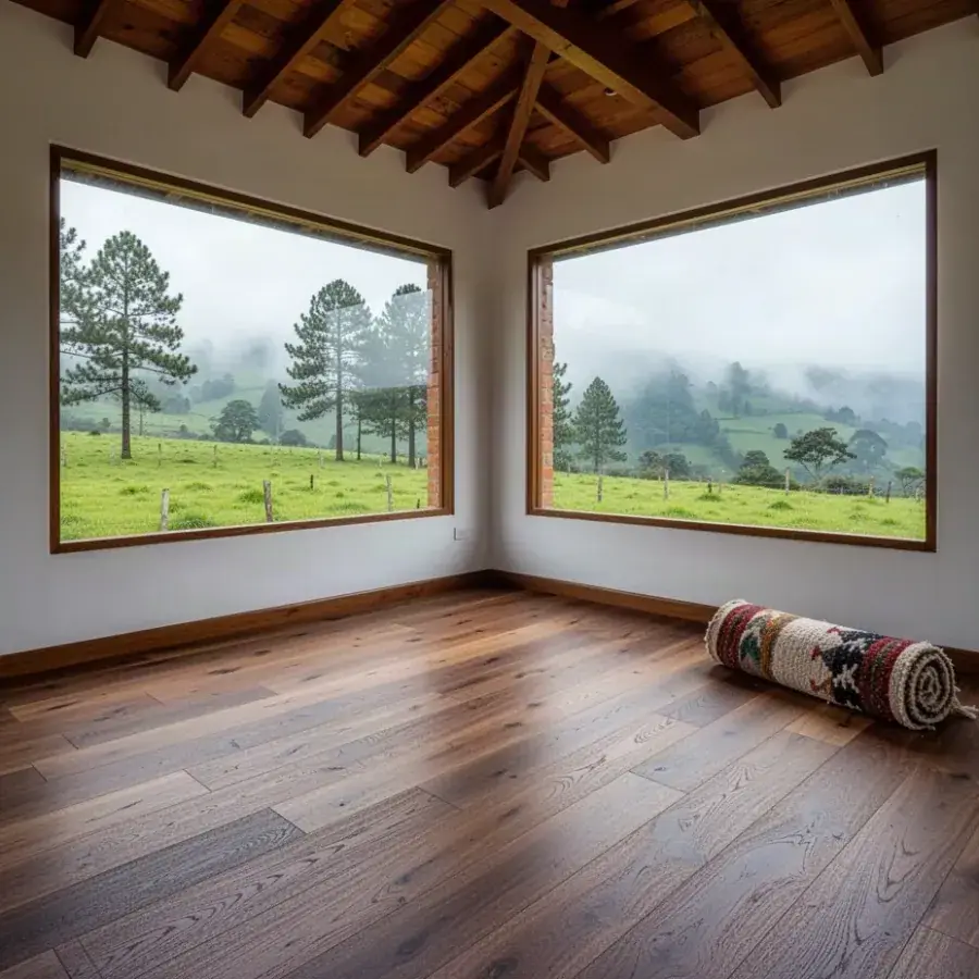 Piso de madera de ingeniería en casa campestre de Llanogrande