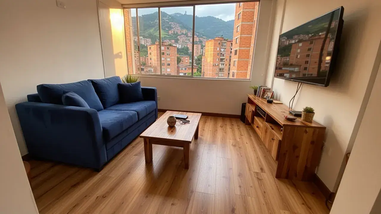 Piso laminado roble natural en sala de apartamento