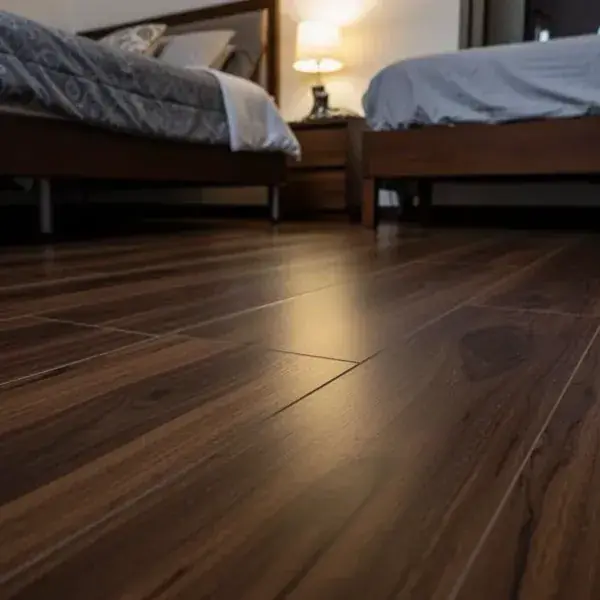 Uniones de laminado nogal cerradas en alcoba